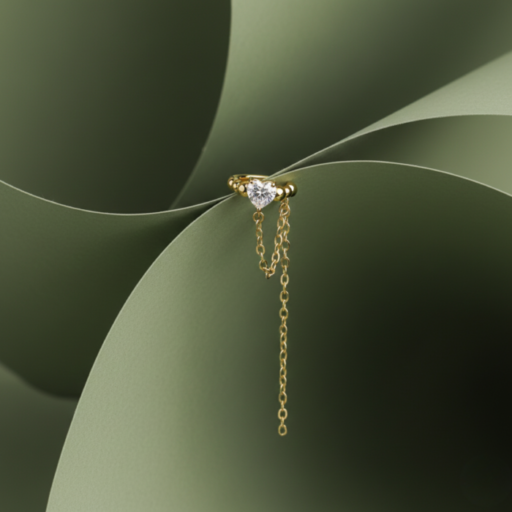 Elegant Gold-Tone Heart Solitaire Chain Earring for Women | Minimal Designer Earring with Dangling Chain | Romantic Luxury Jewelry