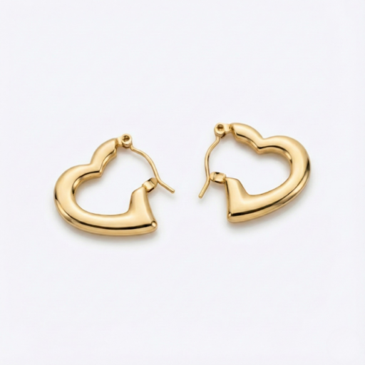 Gold-Tone Polished Heart Hoop Earrings for Women | Minimal Designer Heart Earrings | Elegant Everyday & Party Wear Jewelry
