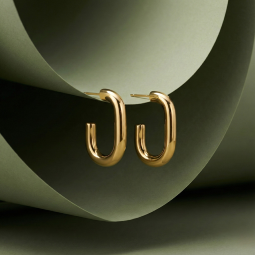 Gold U-Shaped Hoop Stud Earrings for Women | Minimal Modern Statement Hoops | Everyday Luxury Jewelry
