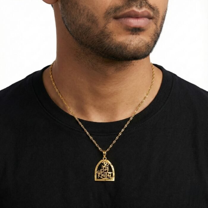 Premium Gold Plated Om Namah Shivaya Pendant for Men | Religious Lord Shiva Mahadev Locket with Rope Chain | Spiritual Mantra Necklace for Daily Wear & Gifting - Image 3