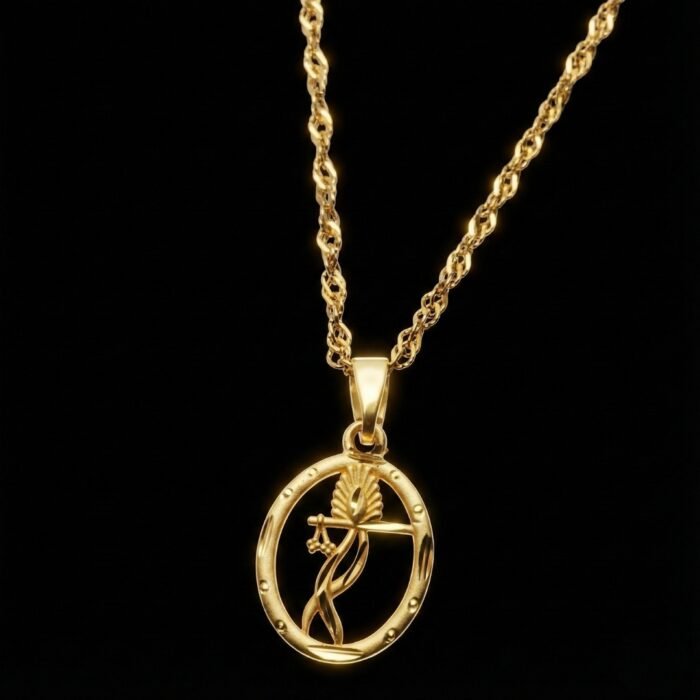 Gold Tone Om Pendant Necklace for Men with CZ Stones | Circular Om Locket with Sparkling Crescent Design & Rope Chain | Religious Spiritual Jewelry Gift for Him - Image 4