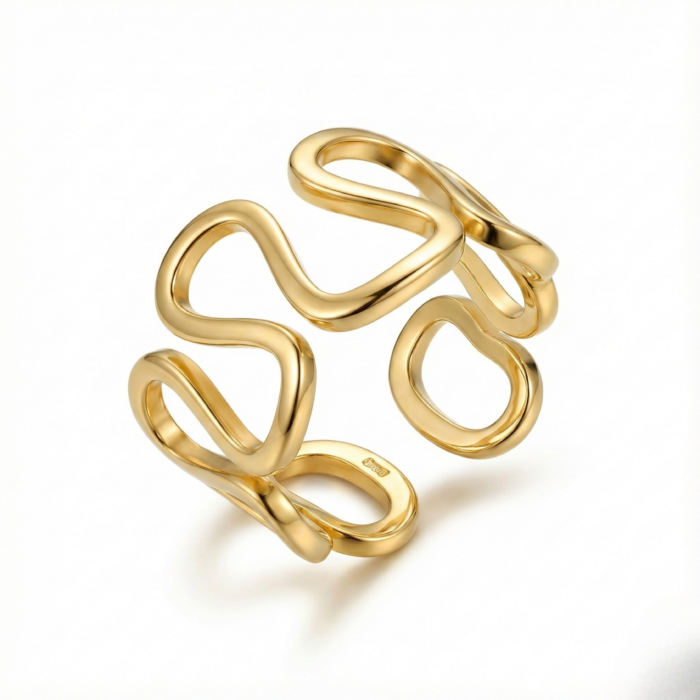 Fluid Wave Sculptural Gold Ring - Image 4