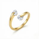 Gold-Tone Open Heart Wrap Ring with Crystal Accents | Adjustable Minimalist Love Ring for Women