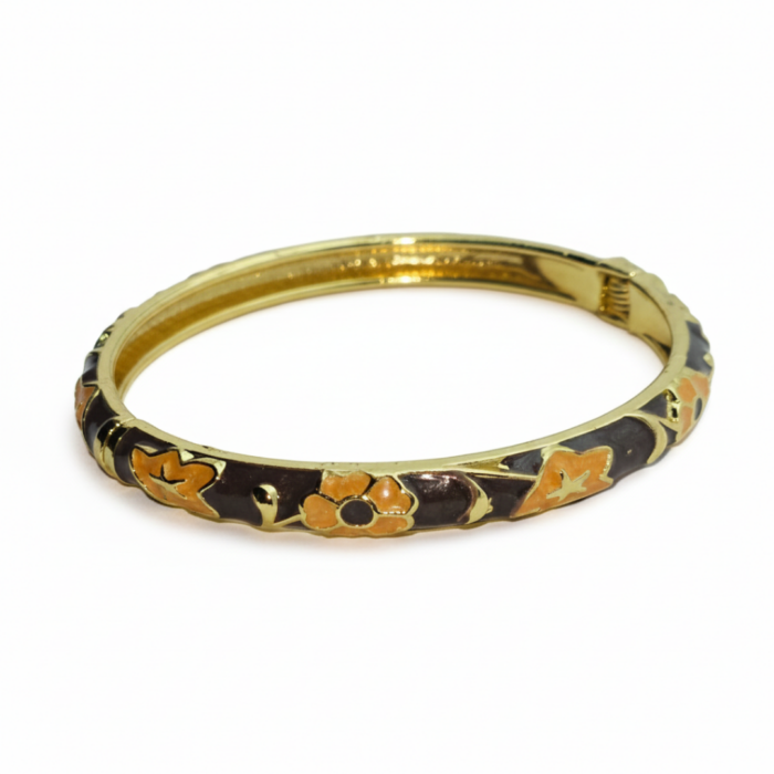 Gold-Tone Floral Enamel Bangle Bracelet for Women | Elegant Handcrafted Designer Kada with Vintage Flower Motif - Image 2