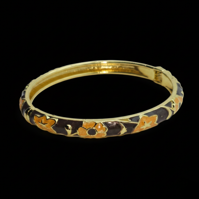 Gold-Tone Floral Enamel Bangle Bracelet for Women | Elegant Handcrafted Designer Kada with Vintage Flower Motif - Image 4