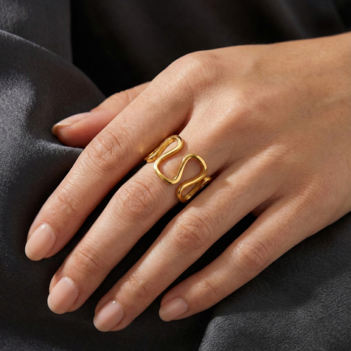Fluid Wave Sculptural Gold Ring - Image 2