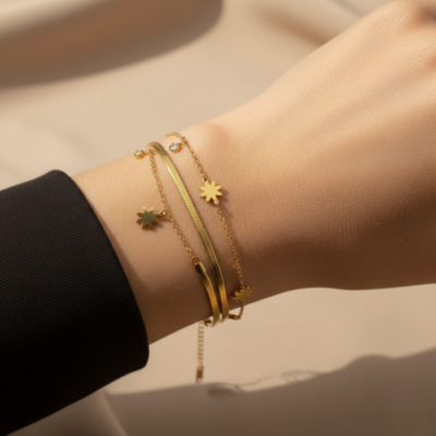 The Layered Daisy Edition: Gold Snake Chain & Floral Charm Bracelet (2-in-1 Design)