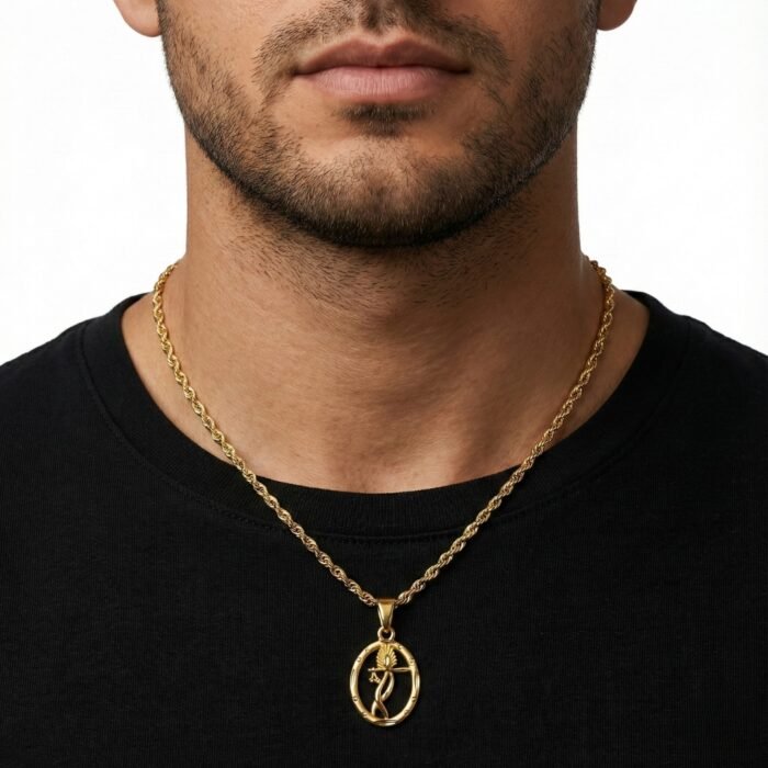 Gold Tone Om Pendant Necklace for Men with CZ Stones | Circular Om Locket with Sparkling Crescent Design & Rope Chain | Religious Spiritual Jewelry Gift for Him - Image 3