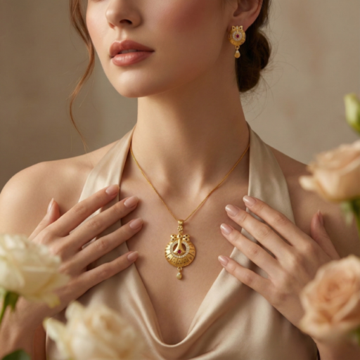 Traditional Gold-Tone Pendant & Earrings Combo Set with Red Stone | Crystal-Studded Designer Jewelry Set for Women | Elegant Festive & Wedding Wear