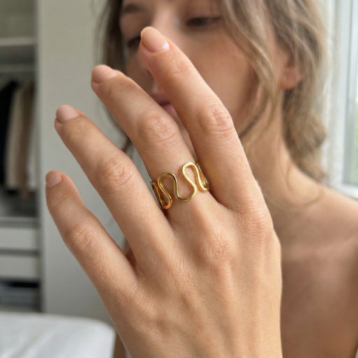 Fluid Wave Sculptural Gold Ring