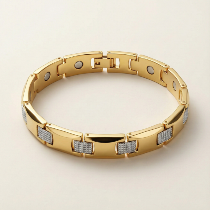 Men’s Two-Tone Pyramid Stud Link Bracelet – Gold & Silver Geometric Chain – Modern Industrial Punk Style Jewelry for Him - Image 2