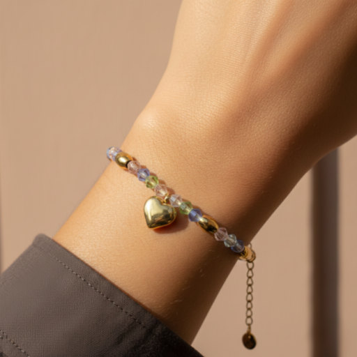 The Pastel Heart Hybrid: Gold Snake Chain & Colorful Beaded Bracelet