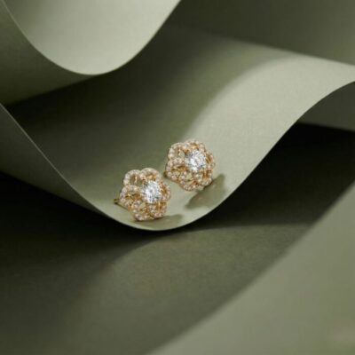 Floral Diamond Stud Earrings for Women | Gold Flower Design with Sparkling Center Stone | Elegant Everyday & Bridal Jewelry