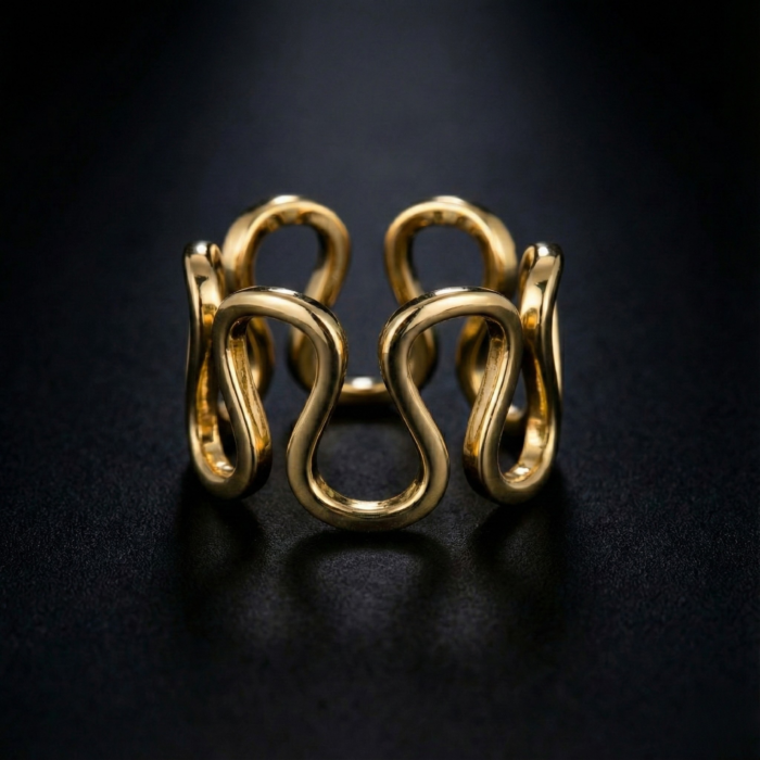 Fluid Wave Sculptural Gold Ring - Image 3