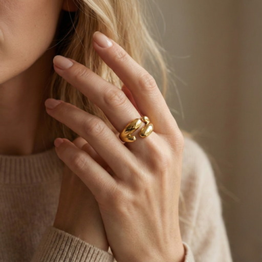 Luxury Gold-Tone Sculpted Open Wrap Ring | Modern Minimalist Adjustable Statement Ring for Women