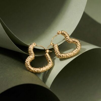 Hammered Heart-Shaped Gold Hoop Earrings for Women | Textured Artisan Hoops | Modern Statement Jewelry