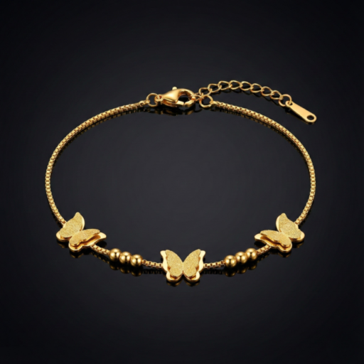 18K Gold Plated Butterfly Charm Bracelet – Delicate Box Chain Jewelry with Frosted Filigree Butterflies – Adjustable Layering Bracelet for Women – Whimsical Nature-Inspired Gift