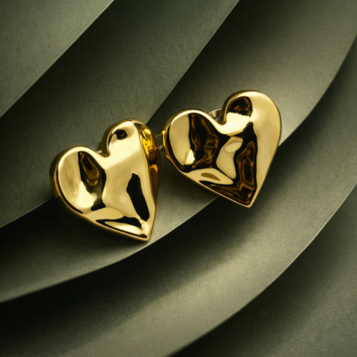 Heart-Shaped Gold Stud Earrings for Women | High-Polish Sculpted Heart Design | Minimal Luxury Jewelry