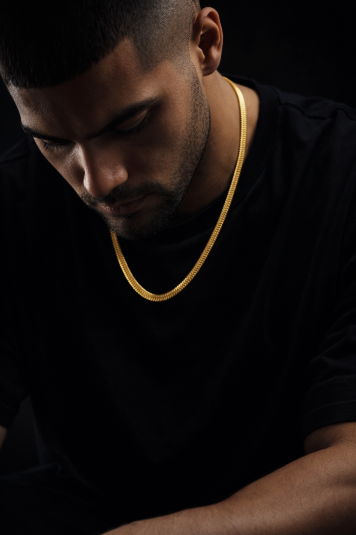 Premium Men’s Gold Herringbone Chain Necklace | 5mm Flat Snake Link | Waterproof Stainless Steel Streetwear Jewelry - Image 3