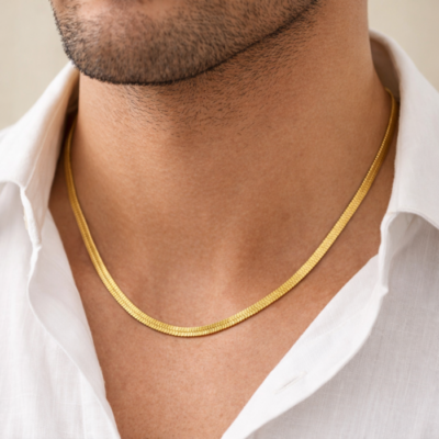 Premium Men’s Gold Herringbone Chain Necklace | 5mm Flat Snake Link | Waterproof Stainless Steel Streetwear Jewelry