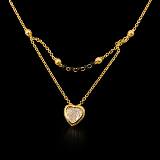 Traditional Gold Plated Mangalsutra with Heart Locket – Designer Black Bead Bridal Necklace