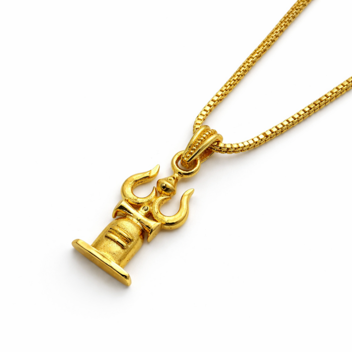 Lord Shiva Trishul Gold Pendant Necklace | Sacred Hindu Spiritual Jewelry Symbol of Protection - Image 2