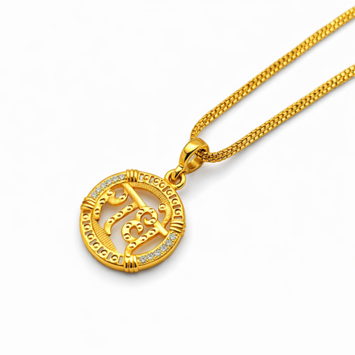 Radhe Gold Pendant Necklace | Divine Krishna Bhakti Spiritual Jewelry for Devotion & Love - Image 2