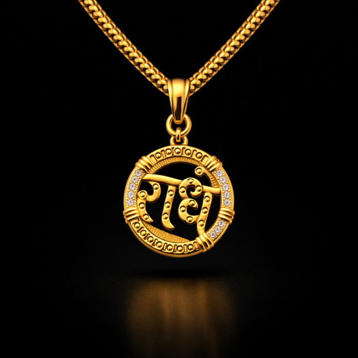 Radhe Gold Pendant Necklace | Divine Krishna Bhakti Spiritual Jewelry for Devotion & Love