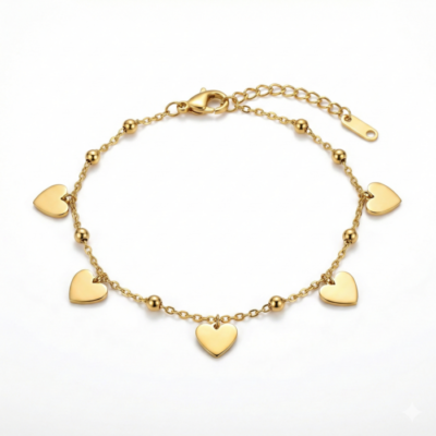 Gold Heart Charm Bracelet for Women | Minimal Love Jewelry with Beaded Chain