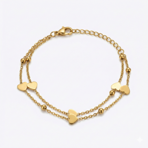 Gold Heart Charm Double-Layer Bracelet | Minimal Love Jewelry for Women
