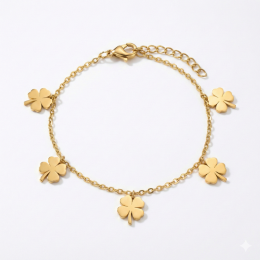 Gold Four-Leaf Charm Bracelet | Lucky Jewelry for Women