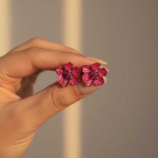 Pink Enamel Flower Stud Earrings – Gold Plated Designer Floral Earrings for Women | Elegant Statement Jewelry