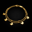 Whimsical Double-Layer Butterfly Charm Bracelet – 18K Gold Plated Two-Strand Chain with Cylindrical & Bead Accents