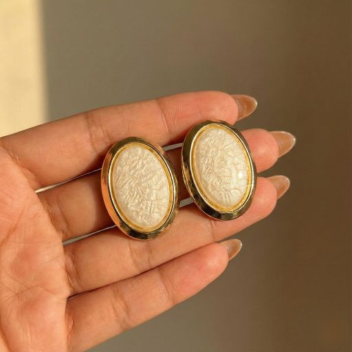 White Enamel Gold Stud Earrings for Women – Oval Minimal Designer Earrings | Elegant Everyday Jewelry