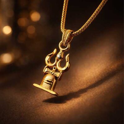 Trishul Gold Pendant Necklace – Lord Shiva Trident Spiritual Chain for Protection, Power & Positivity