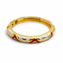 Bold Geometric Red & White Enamel Bangle – 18K Gold Plated Chevron Pattern Hinged Statement Cuff