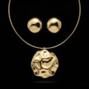 Gold Abstract Pendant Necklace Set for Women | Modern Statement Necklace with Stud Earrings | Minimal Luxury Jewelry
