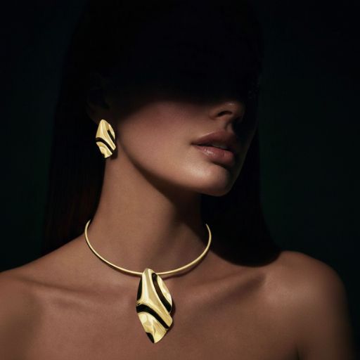 Gold Abstract Statement Necklace Set for Women | Designer Choker with Earrings | Premium Modern Jewelry