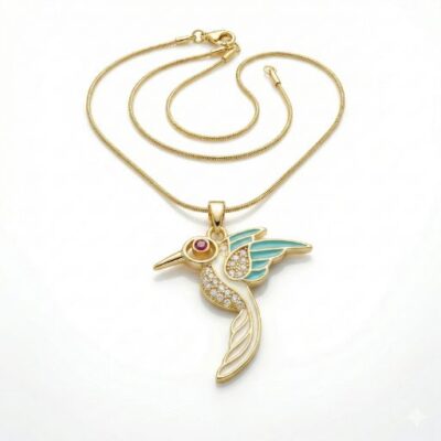 Gold Hummingbird Pendant Necklace for Women | Colorful Enamel Bird Charm Chain | Elegant Nature Inspired Jewelry