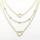 Gold Layered Heart & Clover Necklace for Women | Triple Layer Charm Chain Necklace | Elegant Minimal Jewelry