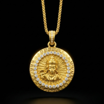 Shri Hanuman Ji Gold Finish Pendant with Chain | Sacred Religious Necklace for Men & Women