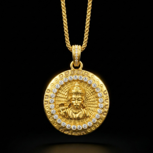 Shri Hanuman Ji Gold Finish Pendant with Chain | Sacred Religious Necklace for Men & Women