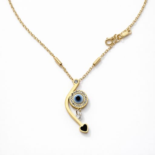 Gold Evil Eye Pendant Necklace for Women | Lucky Protection Charm Necklace with Heart Drop | Trendy Minimal Jewelry
