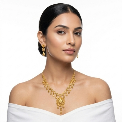 Gold Plated Floral Necklace Set for Women | Elegant Traditional Ethnic Jewelry with Earrings
