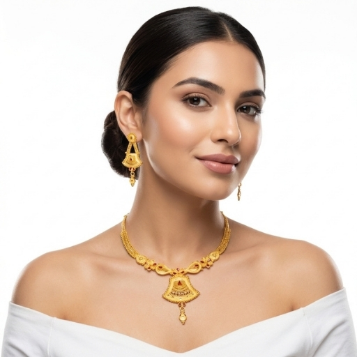 Gold Plated Traditional Necklace Set for Women | Elegant Ethnic Jewelry with Pendant and Earrings