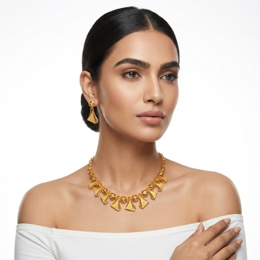 Gold Plated Geometric Necklace Set for Women | Modern Triangle Design Ethnic Jewelry with Earrings