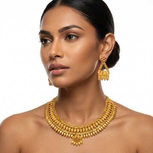 Gold Plated Choker Necklace Set for Women | Traditional Statement Ethnic Jewelry with Earrings