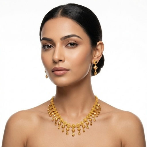 Gold Plated Drop Design Necklace Set for Women | Elegant Traditional Ethnic Jewelry with Earrings