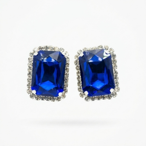Silver Blue Crystal Stud Earrings for Women | Elegant Rectangular Stone Statement Earrings
