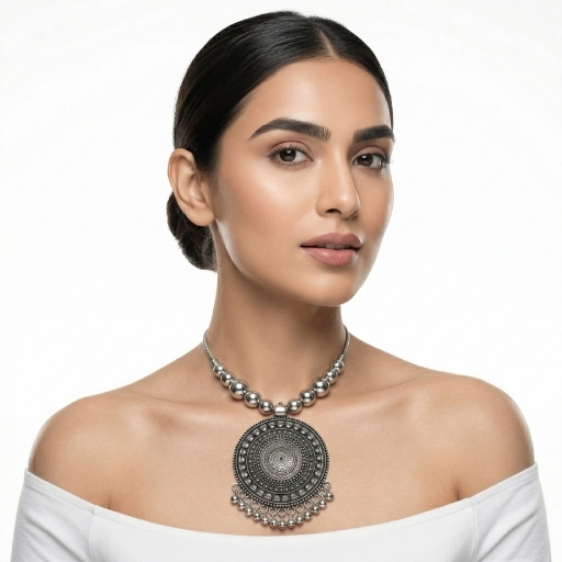 Vintage Oxidized Silver Statement Necklace for Women | Traditional Ethnic Boho Jewelry Choker Set